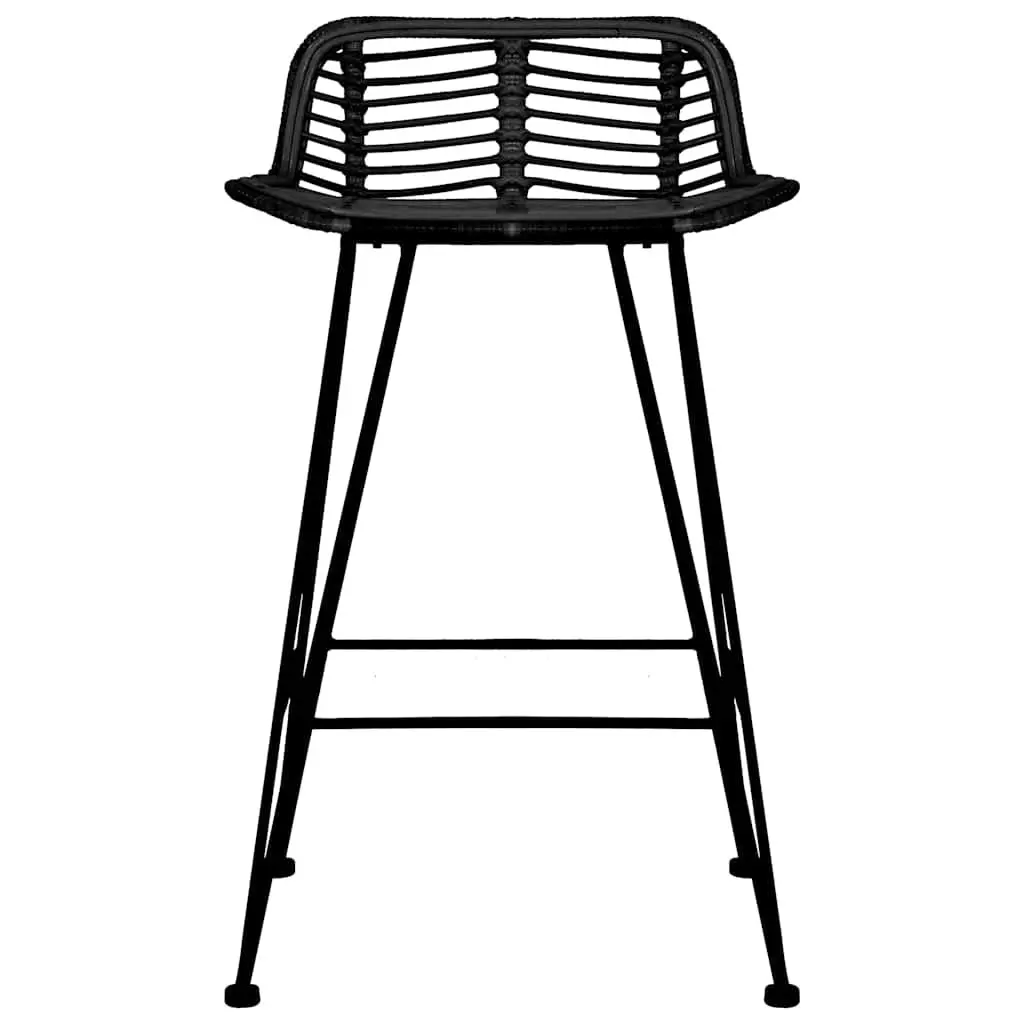 Bar Stools Set 2 pcs Black Rattan Seating Kitchen Counter Pub Chairs