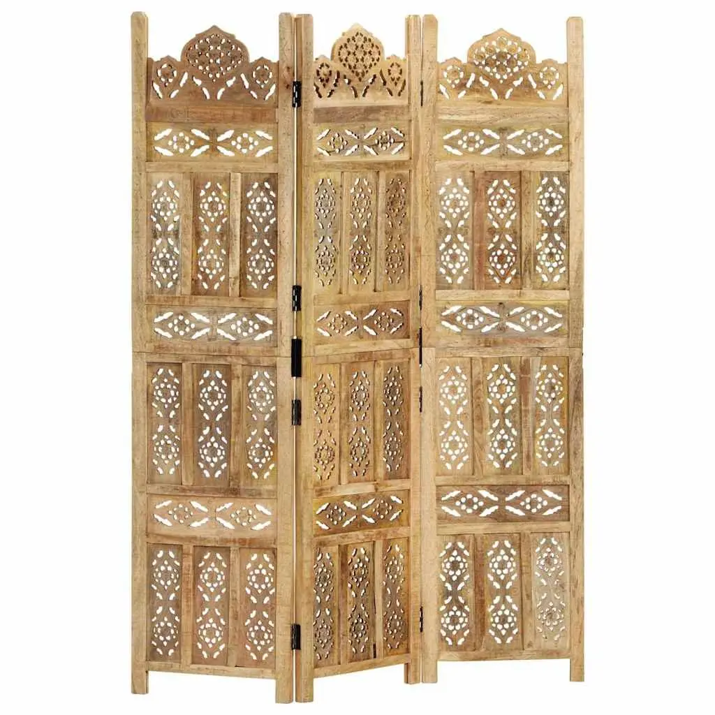 Hand Carved 3-Panel Folding Room Divider