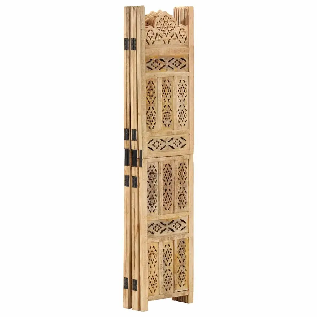 5-Panel Hand Carved Brown Wooden Room Divider
