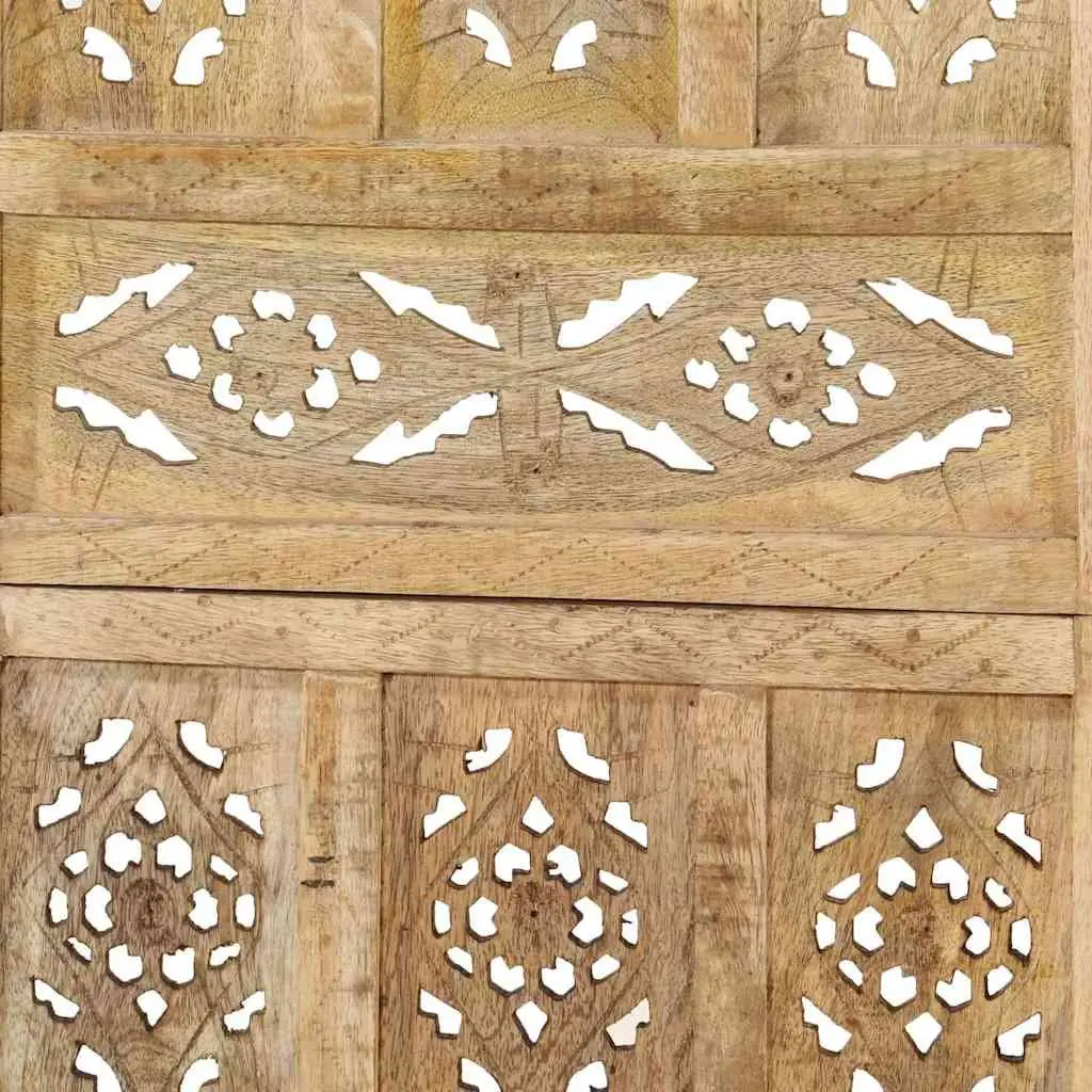 5-Panel Hand Carved Brown Wooden Room Divider