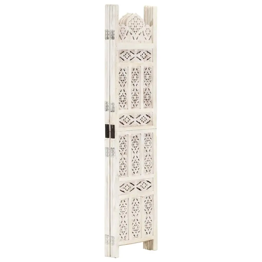4-Panel Room Divider Solid Mango Wood 160 x 165 cm White