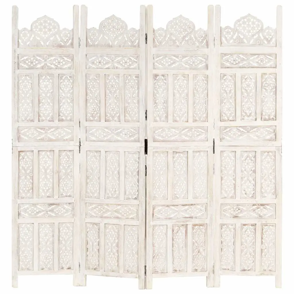 4-Panel Room Divider Solid Mango Wood 160 x 165 cm White