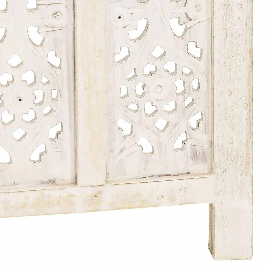 4-Panel Room Divider Solid Mango Wood 160 x 165 cm White