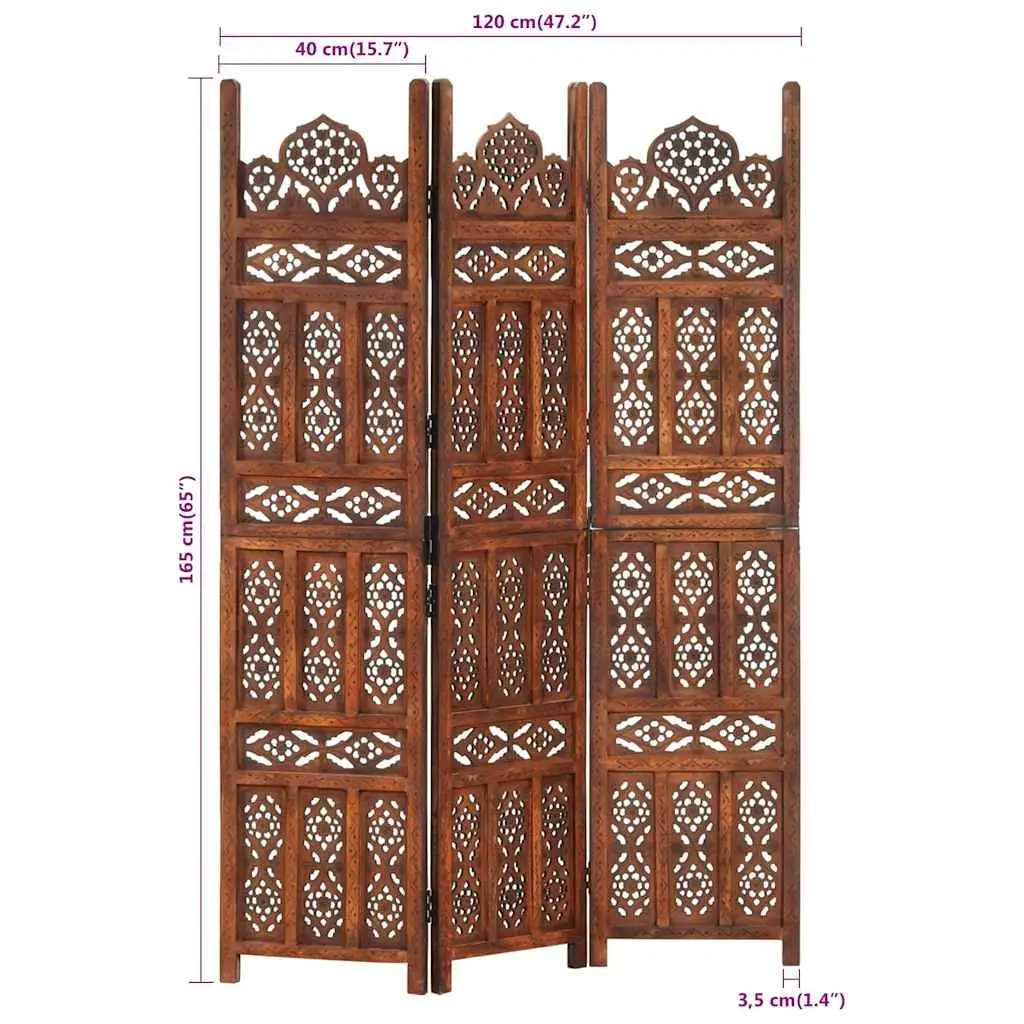 Hand Carved Wooden Room Divider Screen