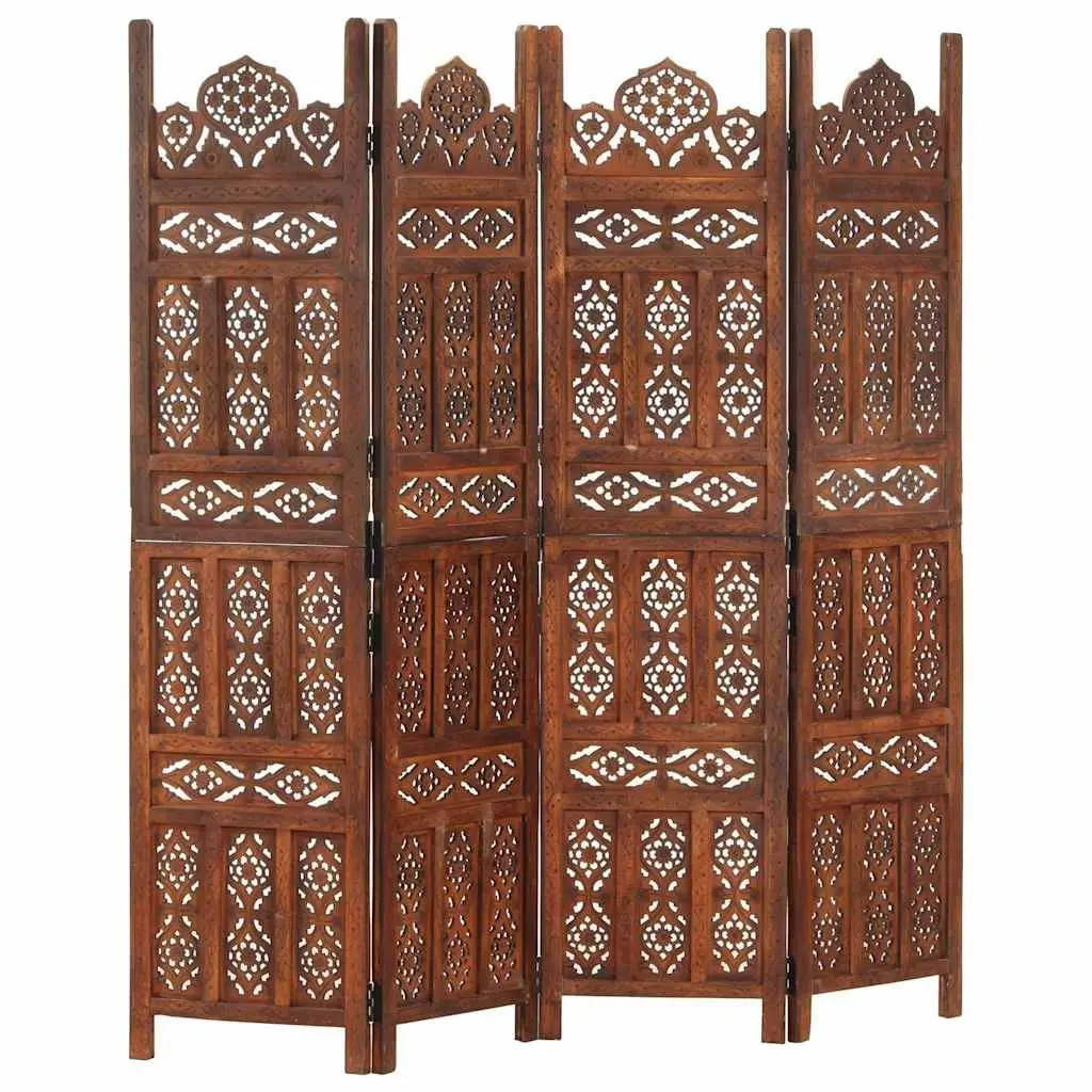 Hand Carved 4-Panel Folding Screen Divider