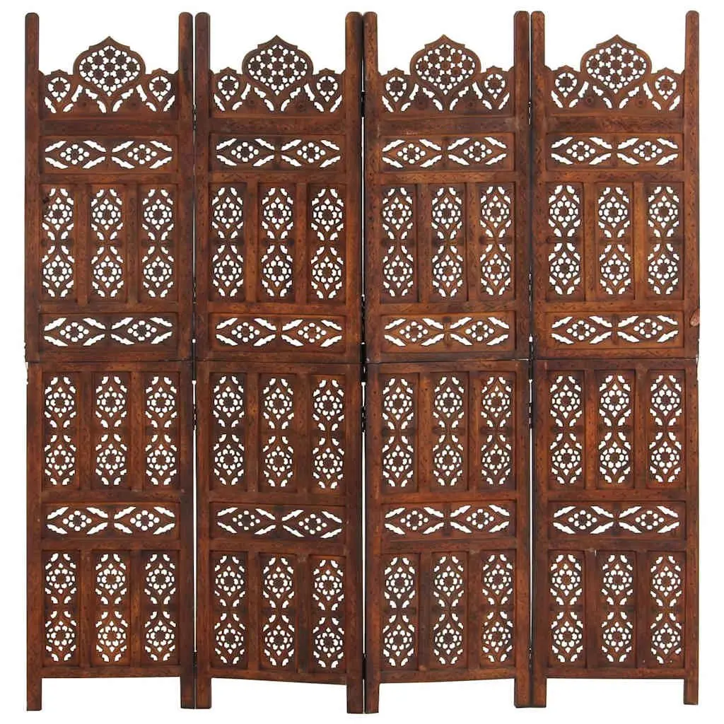 Hand Carved 4-Panel Folding Screen Divider
