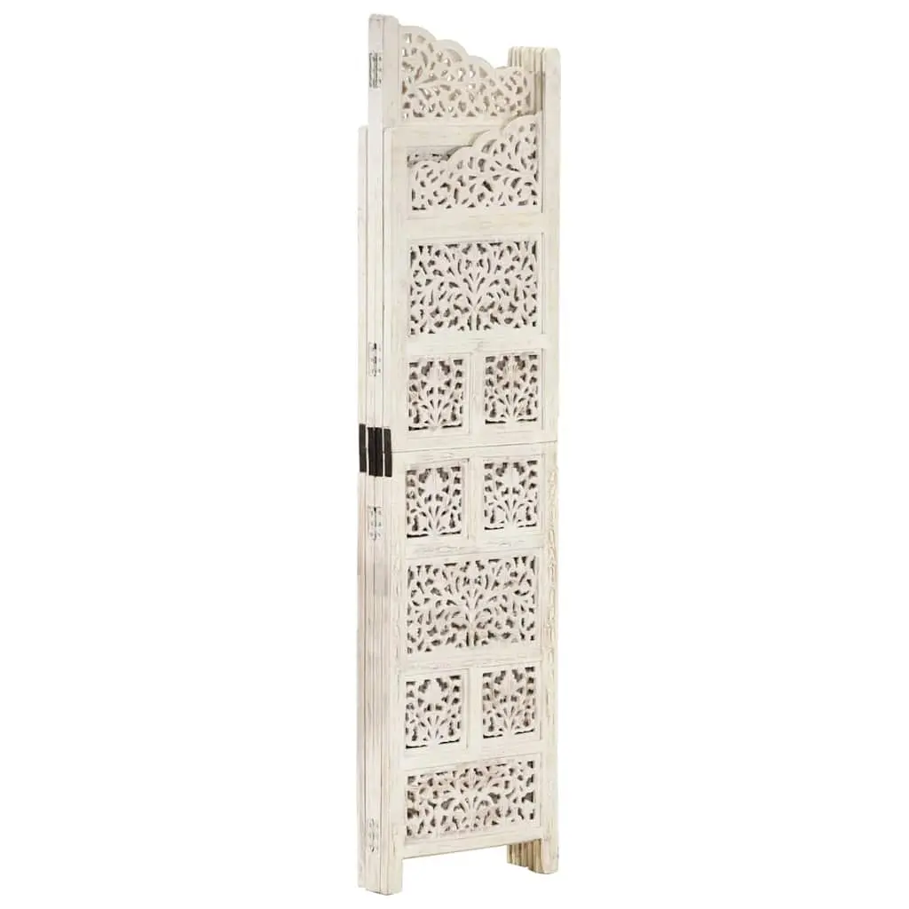 4-Panel Room Divider Solid Mango Wood 160 x 165 cm White