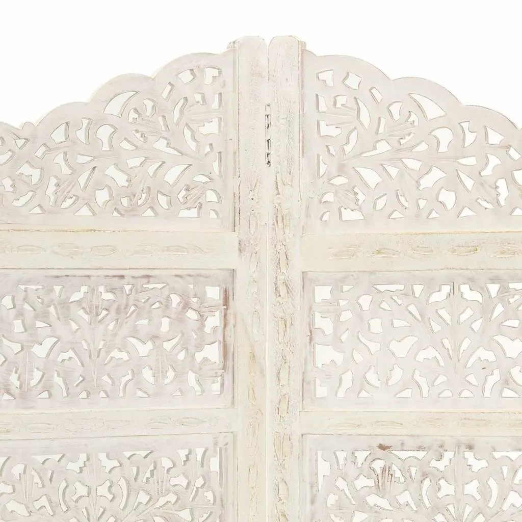 4-Panel Room Divider Solid Mango Wood 160 x 165 cm White