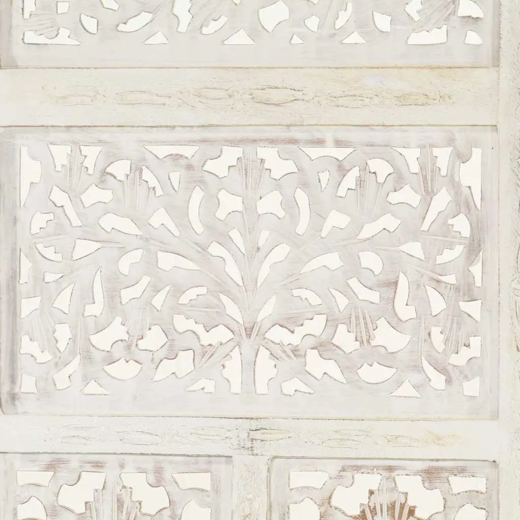 4-Panel Room Divider Solid Mango Wood 160 x 165 cm White