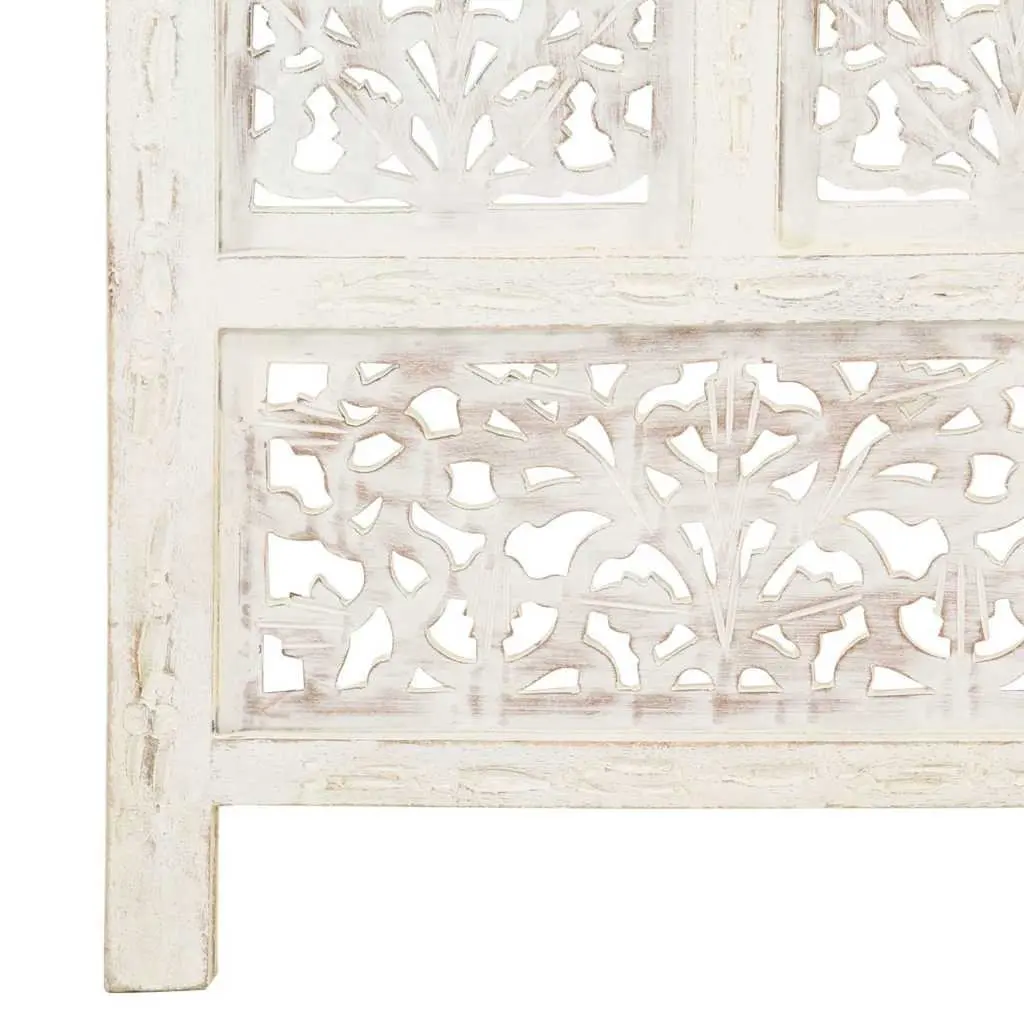 4-Panel Room Divider Solid Mango Wood 160 x 165 cm White