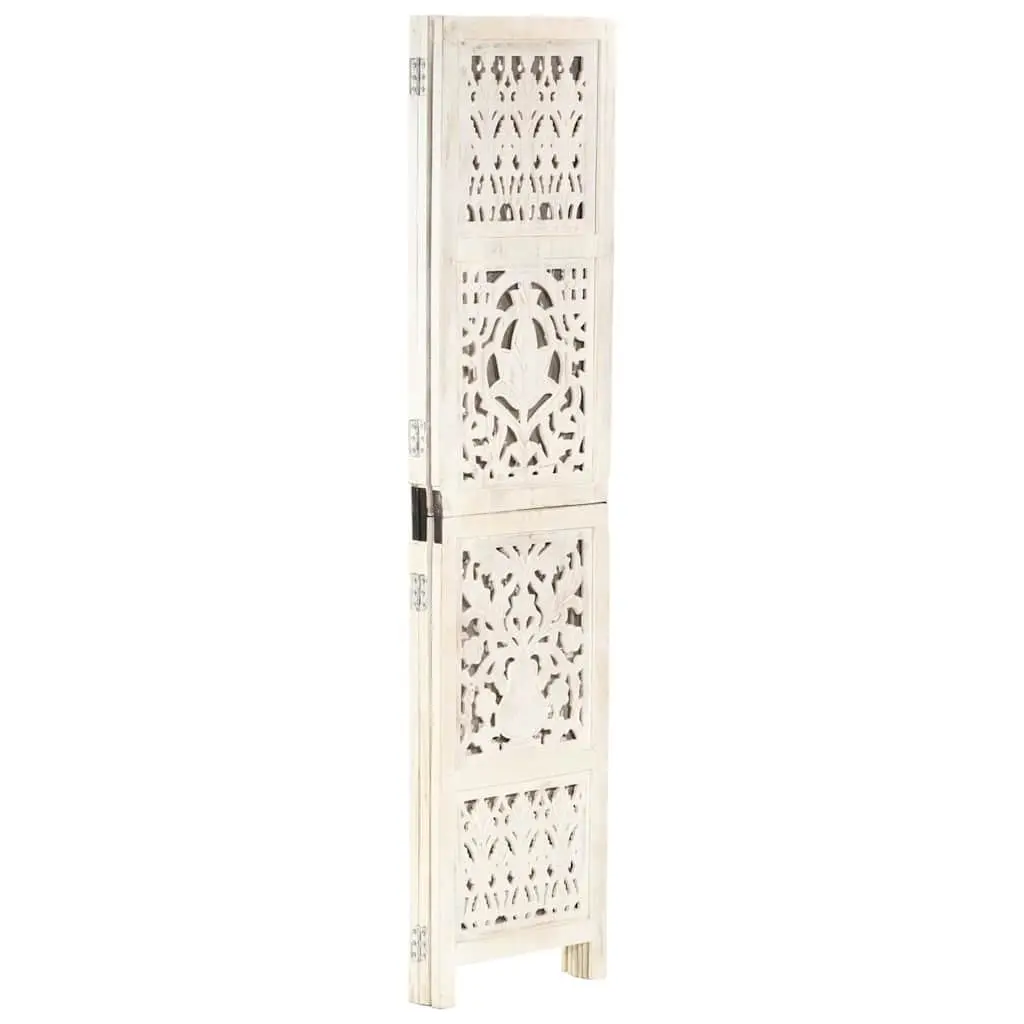 3-Panel Room Divider Hand Carved White Folding Privacy Screen Wooden Partition