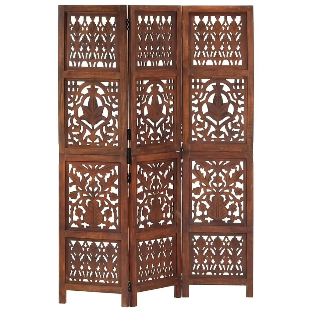 Hand Carved 3-Panel Room Divider in Brown