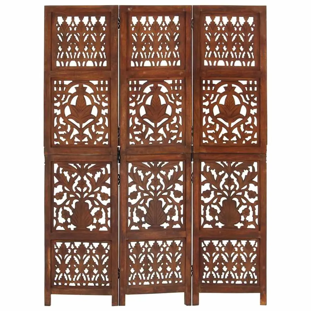 Hand Carved 3-Panel Room Divider in Brown