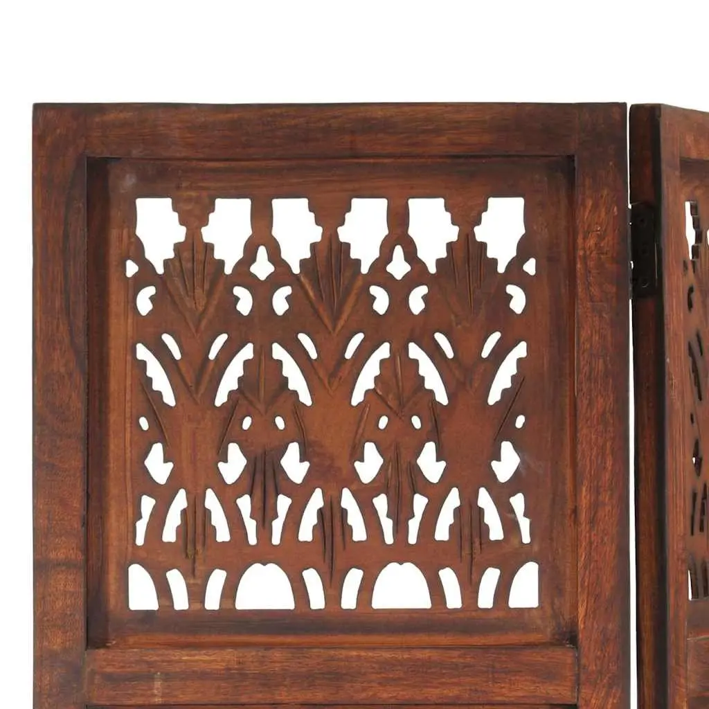 Hand Carved 3-Panel Room Divider in Brown