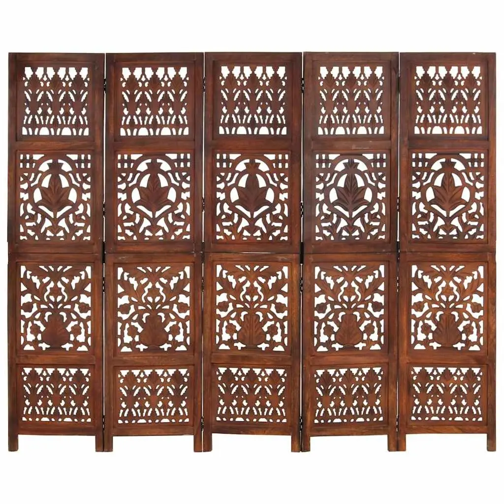 Hand Carved 5-Panel Wooden Room Divider