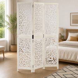Elegant Hand Carved Wooden 3-Panel Room Divider 120x165cm