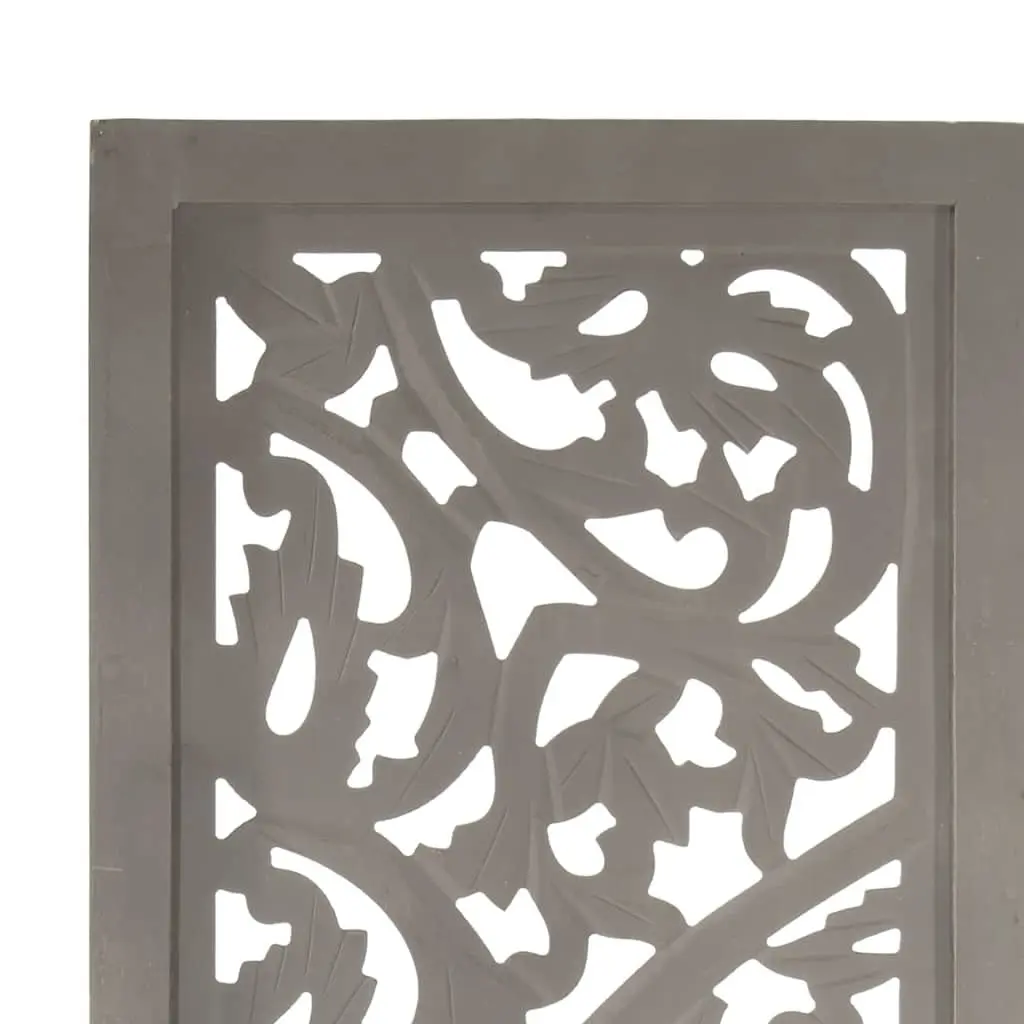 Hand Carved 3-Panel Room Divider Grey Folding Privacy Screen Space Saving Home