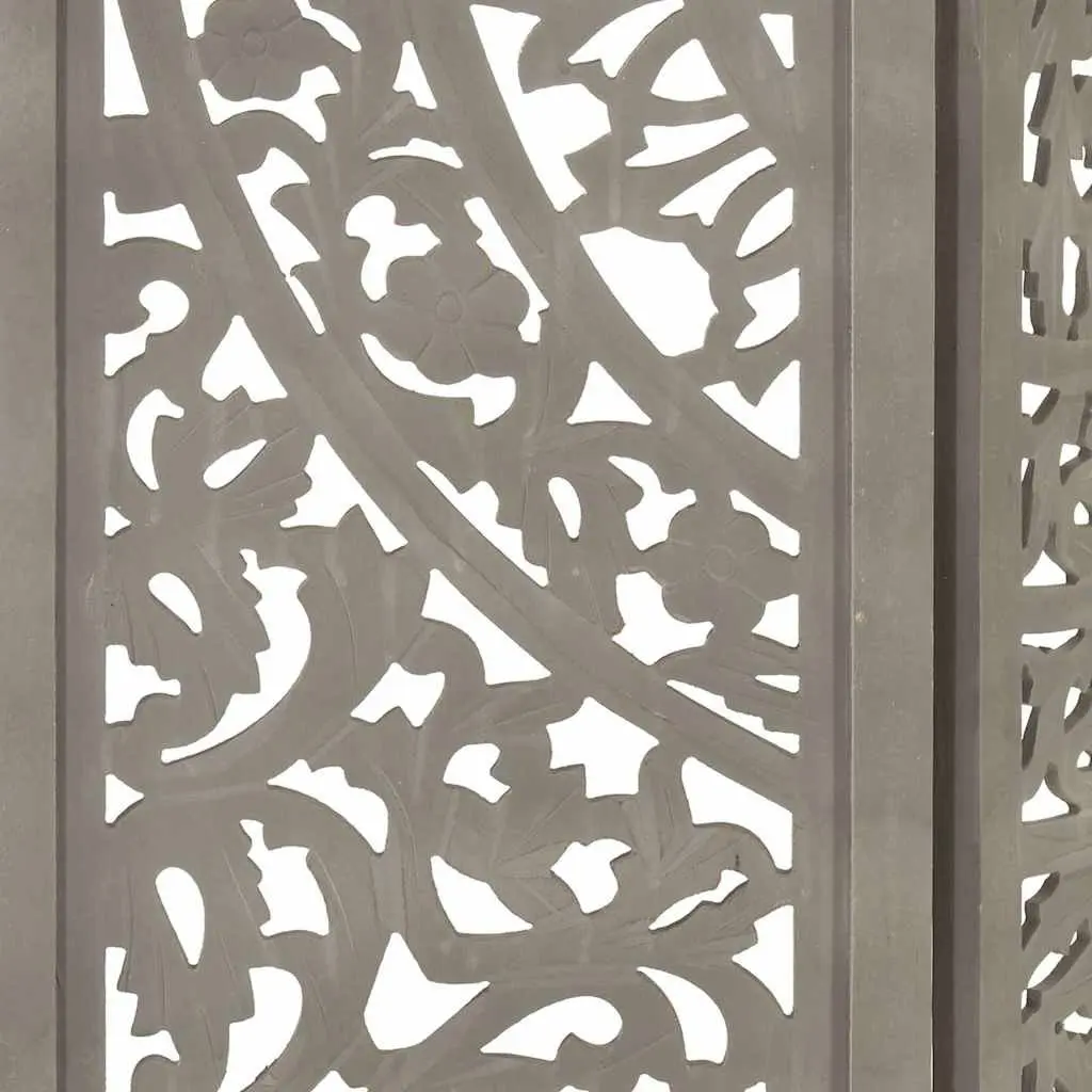 Hand Carved 3-Panel Room Divider Grey Folding Privacy Screen Space Saving Home