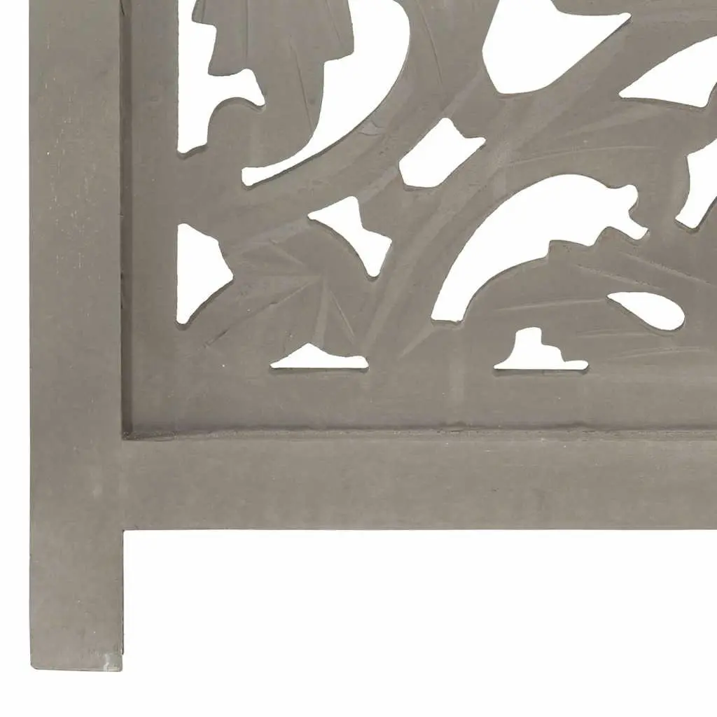 Hand Carved 3-Panel Room Divider Grey Folding Privacy Screen Space Saving Home