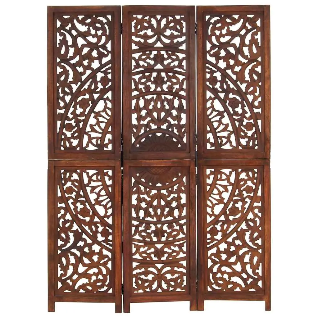 3 Panel Room Divider Solid Mango Wood 120 x 165 cm Brown Folding Privacy Screen