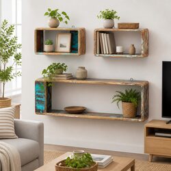 Set of 3 Premium Wall Cube Shelves in Reclaimed Wood