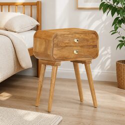 Solid Wood Bedside Cabinet with 2 Drawers, Brown 43x30x58cm