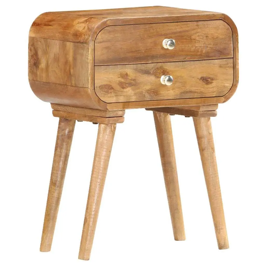 Solid Wood Bedside Cabinet with 2 Drawers, Brown 43x30x58cm
