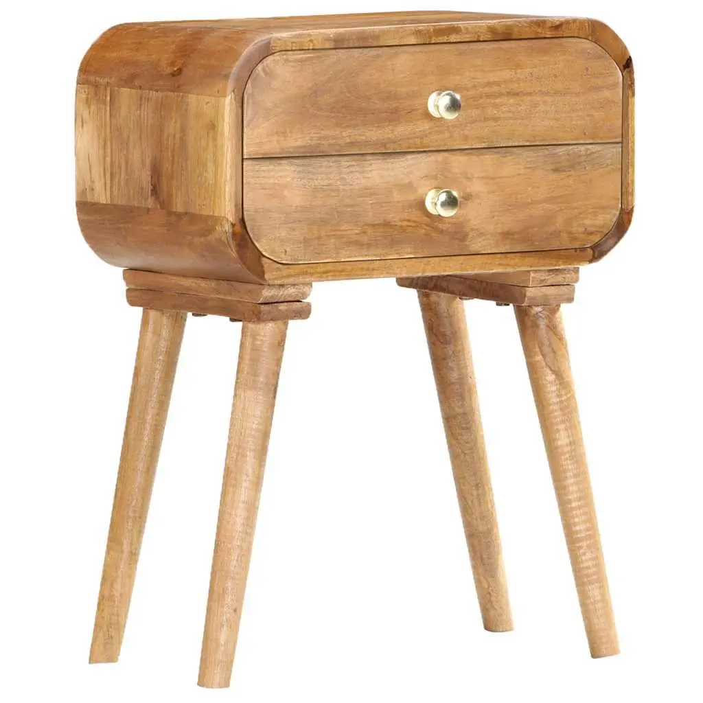 Solid Wood Bedside Cabinet with 2 Drawers, Brown 43x30x58cm