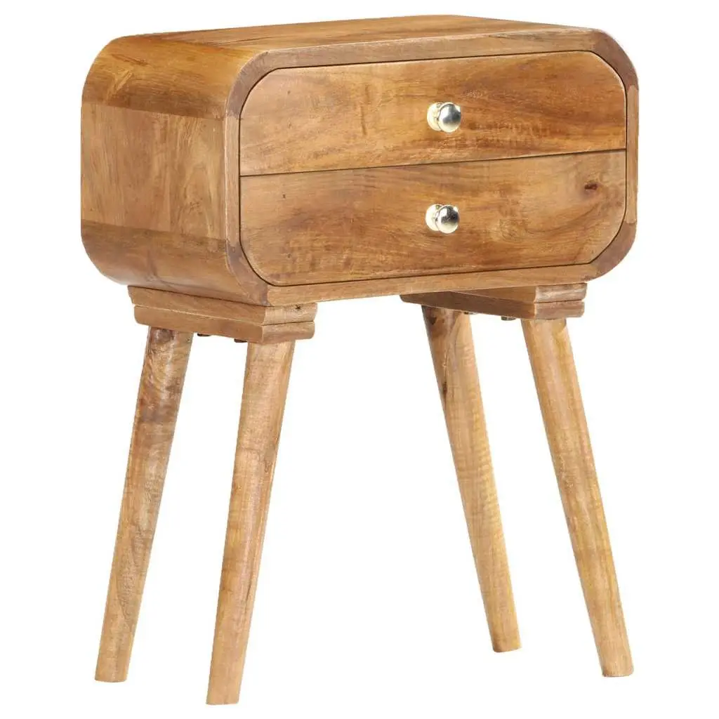 Solid Wood Bedside Cabinet with 2 Drawers, Brown 43x30x58cm
