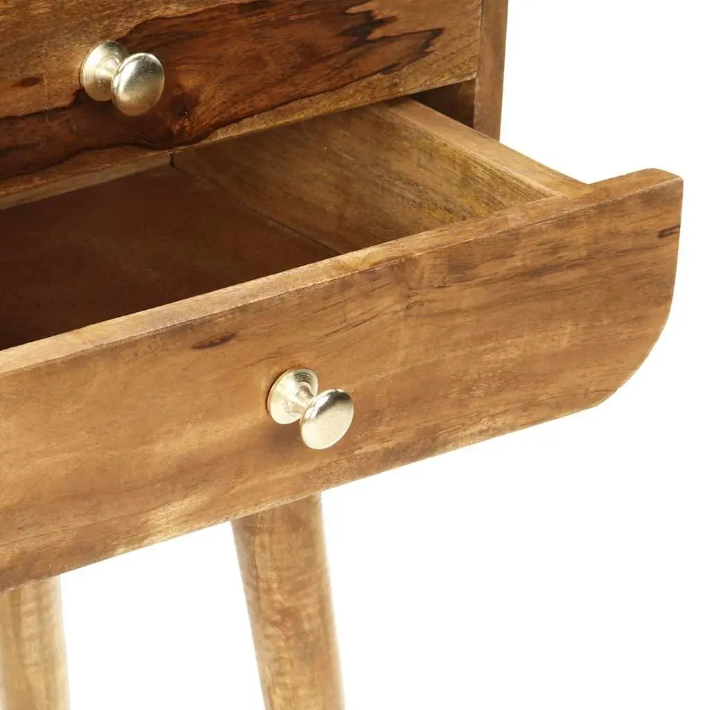 Solid Wood Bedside Cabinet with 2 Drawers, Brown 43x30x58cm