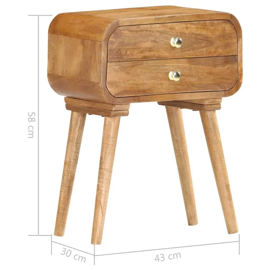 Solid Wood Bedside Cabinet with 2 Drawers, Brown 43x30x58cm
