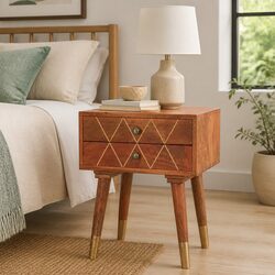 Solid Mango Wood Bedside Cabinet with 2 Drawers