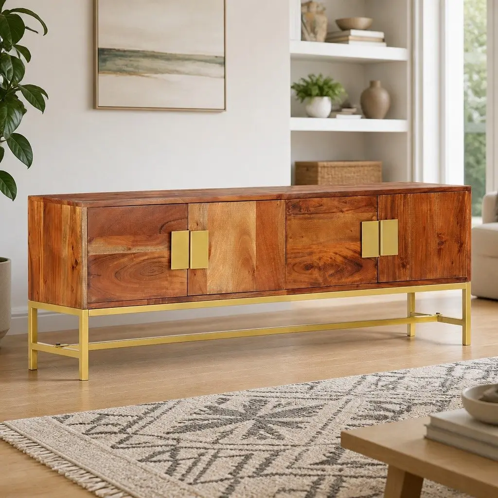TV Cabinet Solid Acacia Wood 140x30x50 cm Brown