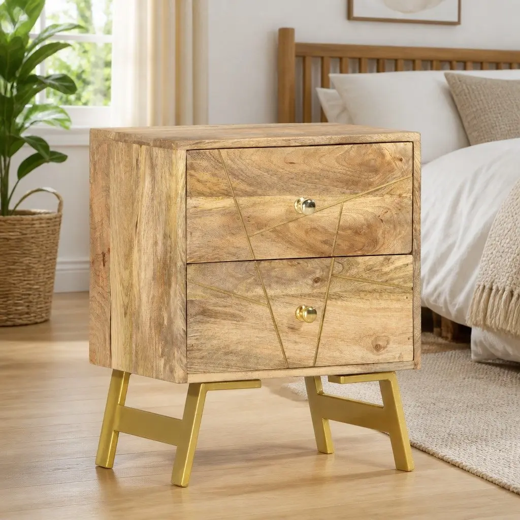 Solid Mango Wood Nightstand 40x30x50 cm with 2 Drawers