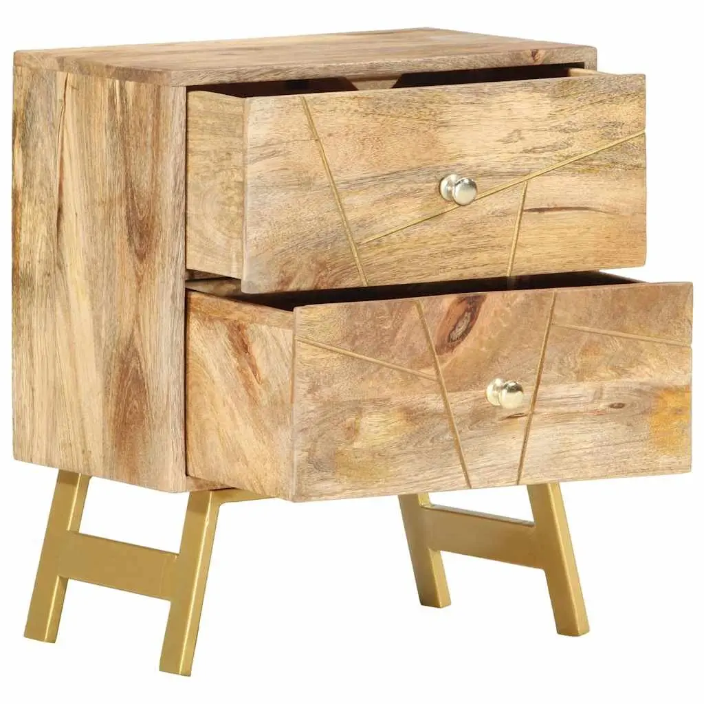 Solid Mango Wood Nightstand 40x30x50 cm with 2 Drawers