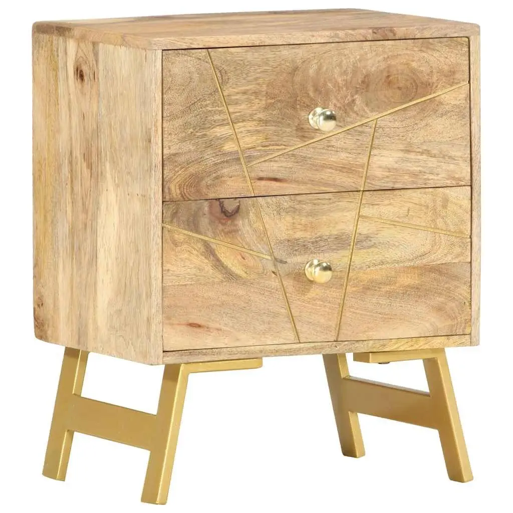Solid Mango Wood Nightstand 40x30x50 cm with 2 Drawers