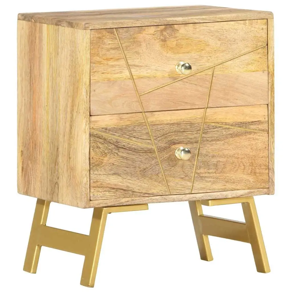 Solid Mango Wood Nightstand 40x30x50 cm with 2 Drawers