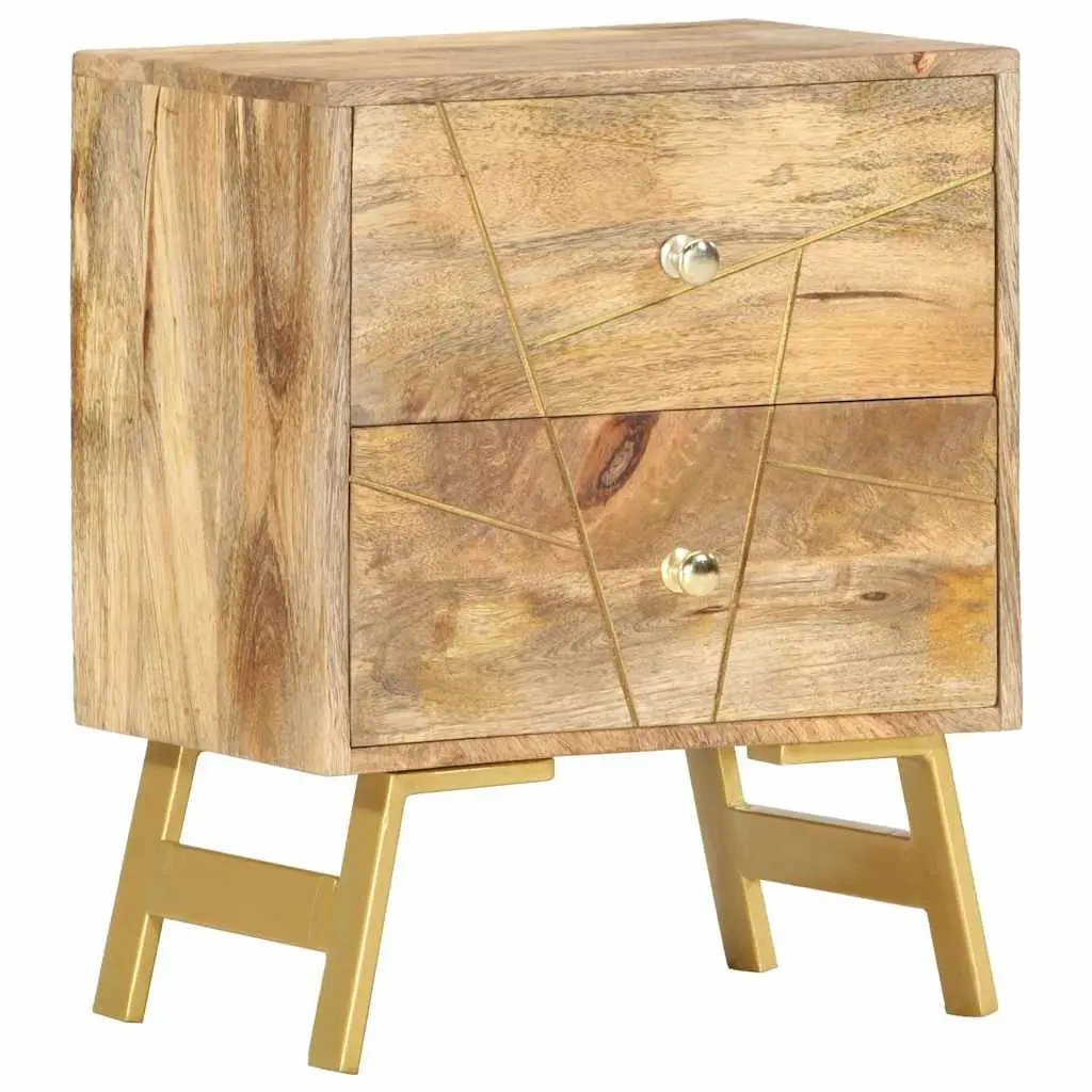Solid Mango Wood Nightstand 40x30x50 cm with 2 Drawers
