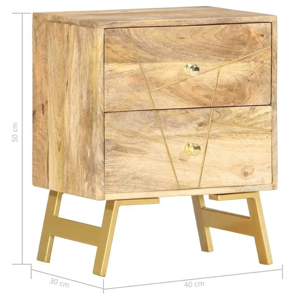 Solid Mango Wood Nightstand 40x30x50 cm with 2 Drawers