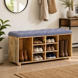 Solid Wood Storage Bench with Padded Seat and Compartments