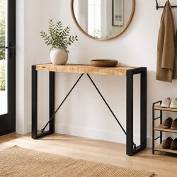 Console Table 110x35x76 cm Solid Mango Wood with Steel Legs End Accent