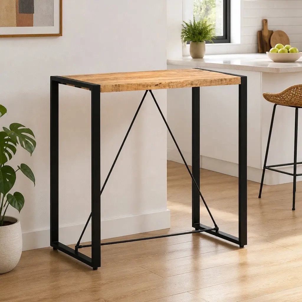 Solid Mango Wood Bar Table 110x60x110cm with Steel Legs