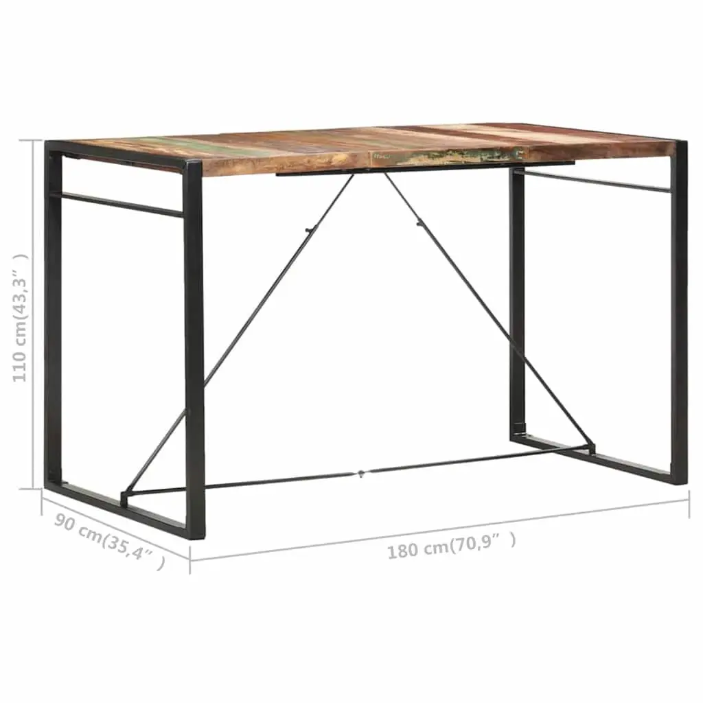 Solid Reclaimed Wood Bar Table with Steel Frame 180x90x110 cm