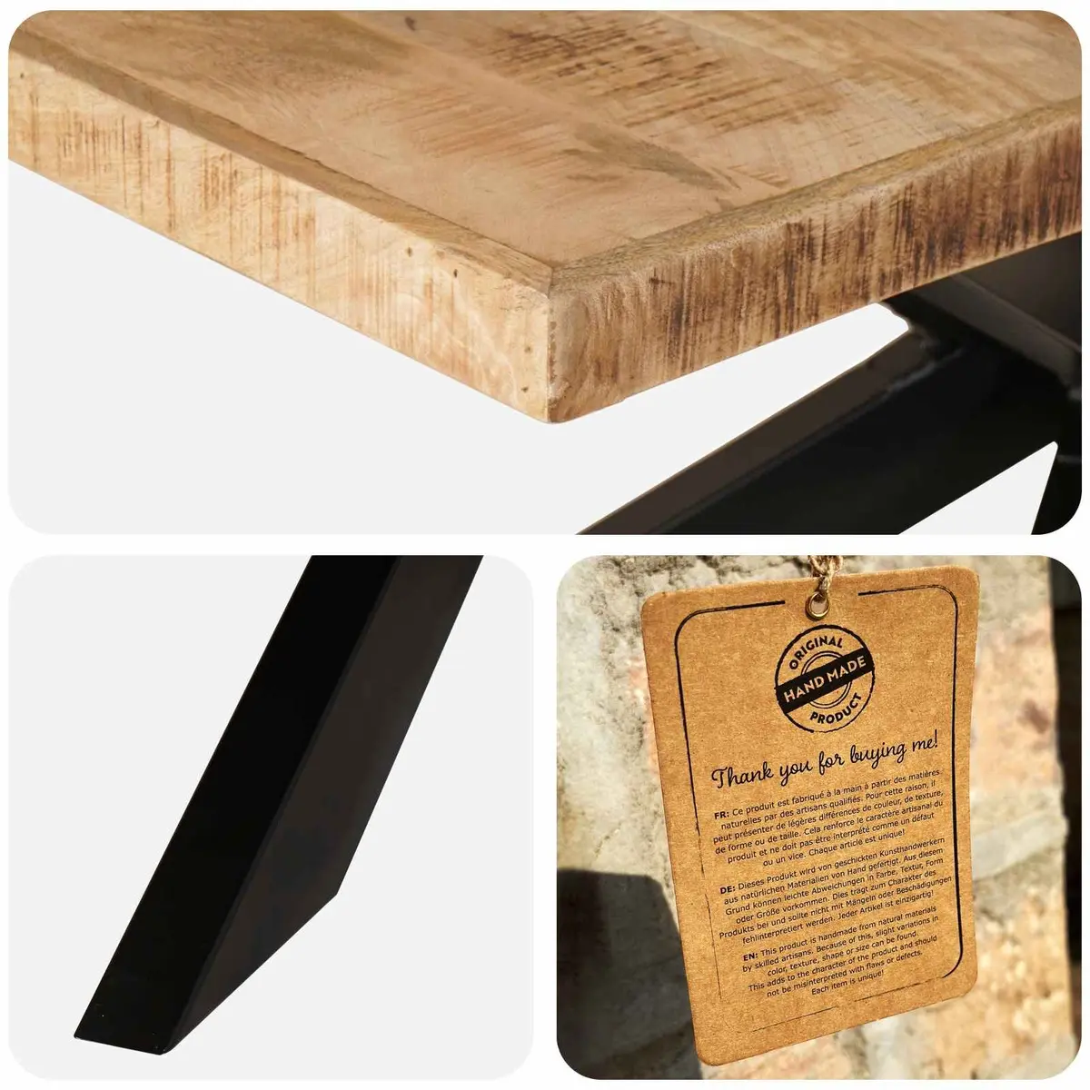 Industrial Style Dining Table 180x90x76cm in Mango Wood