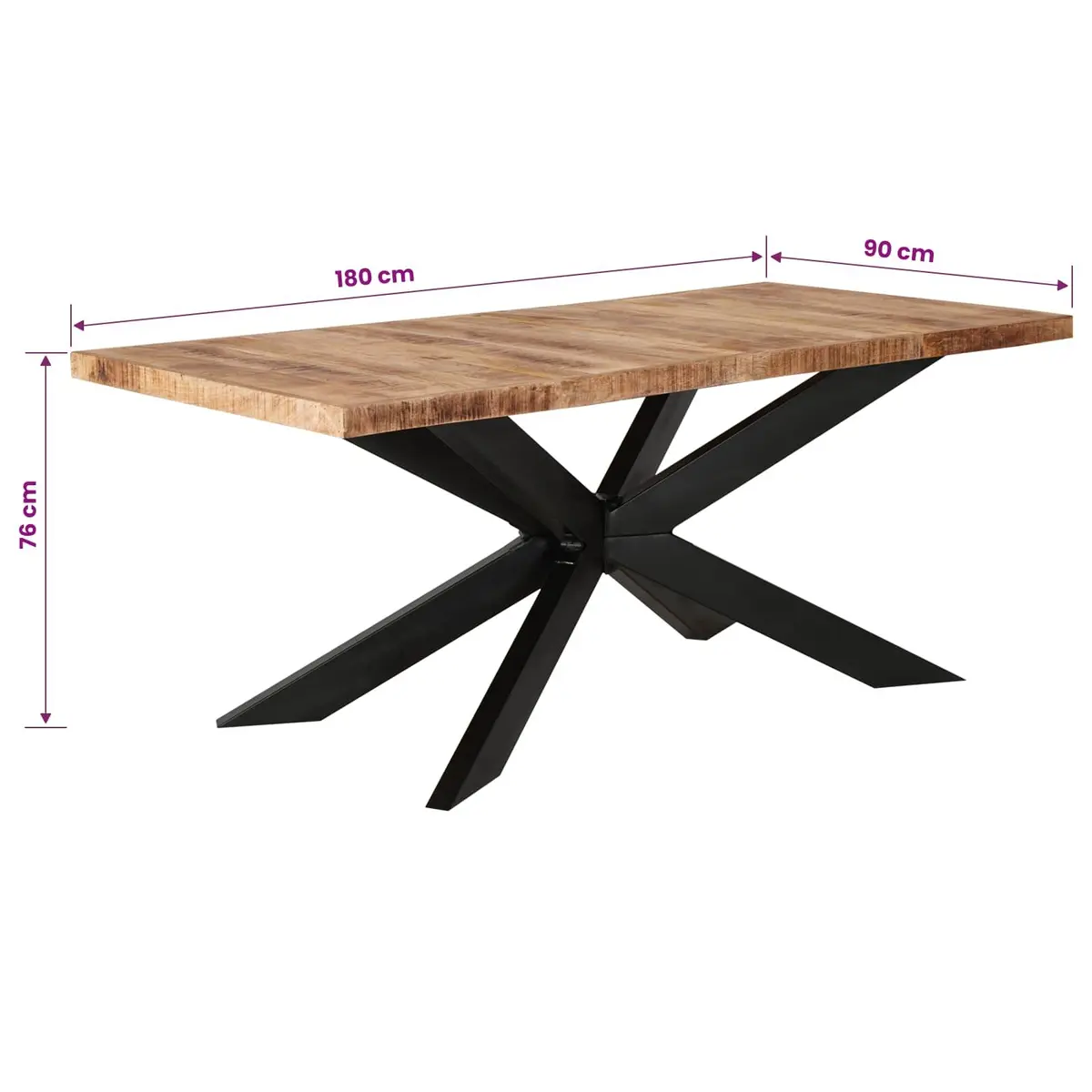 Industrial Style Dining Table 180x90x76cm in Mango Wood