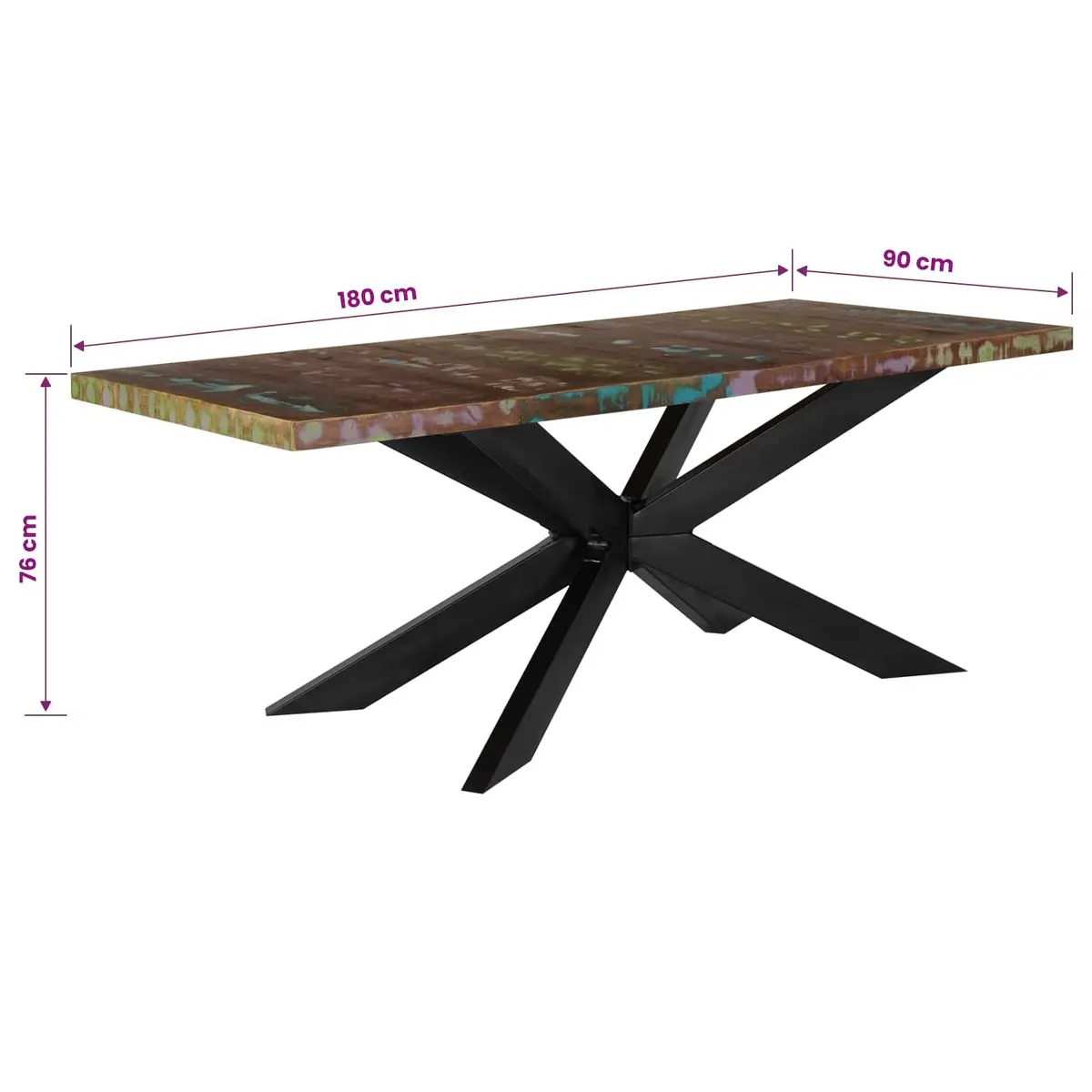 Solid Reclaimed Wood Dining Table 180x90x76 cm