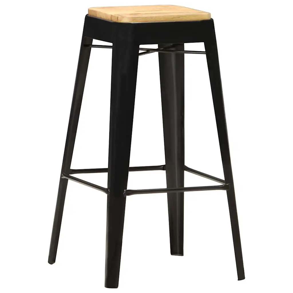 4-Piece Black Bar Stools Set in Solid Mango Wood