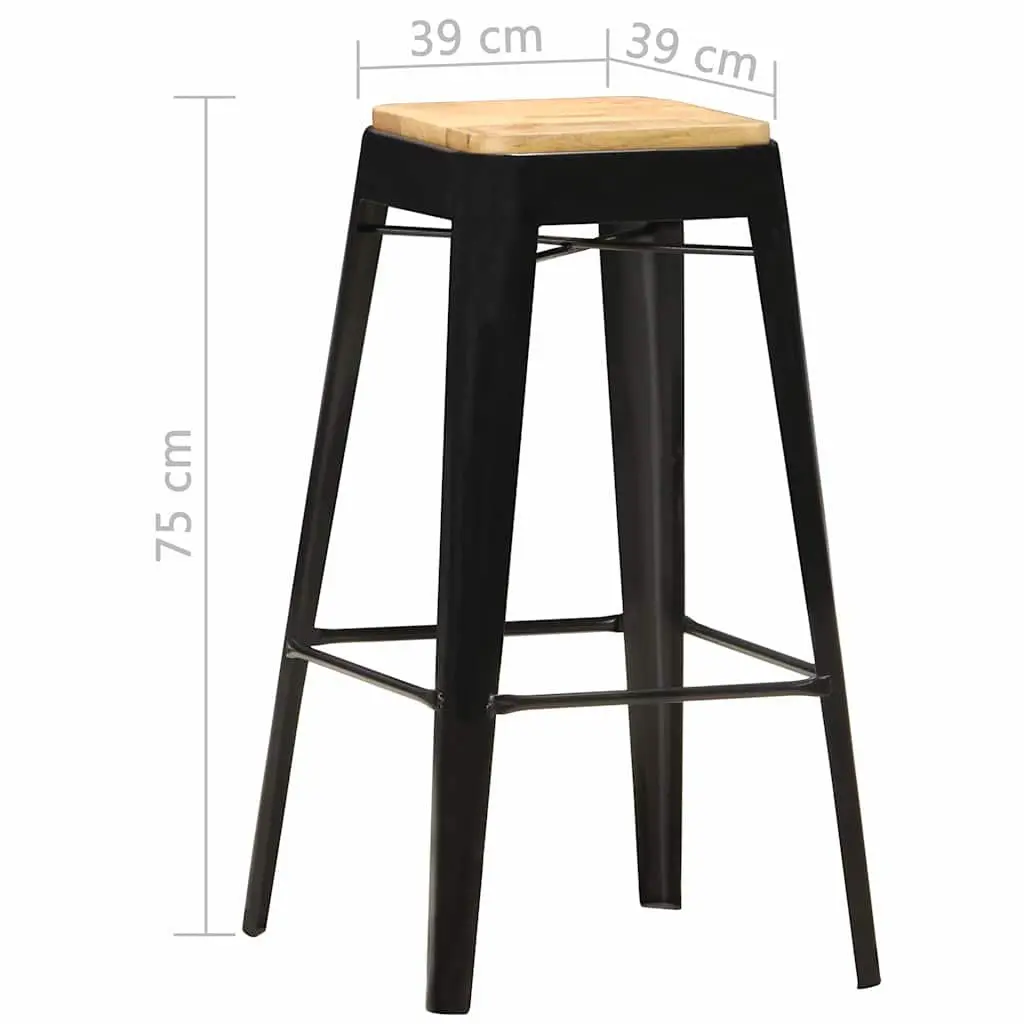 4-Piece Black Bar Stools Set in Solid Mango Wood