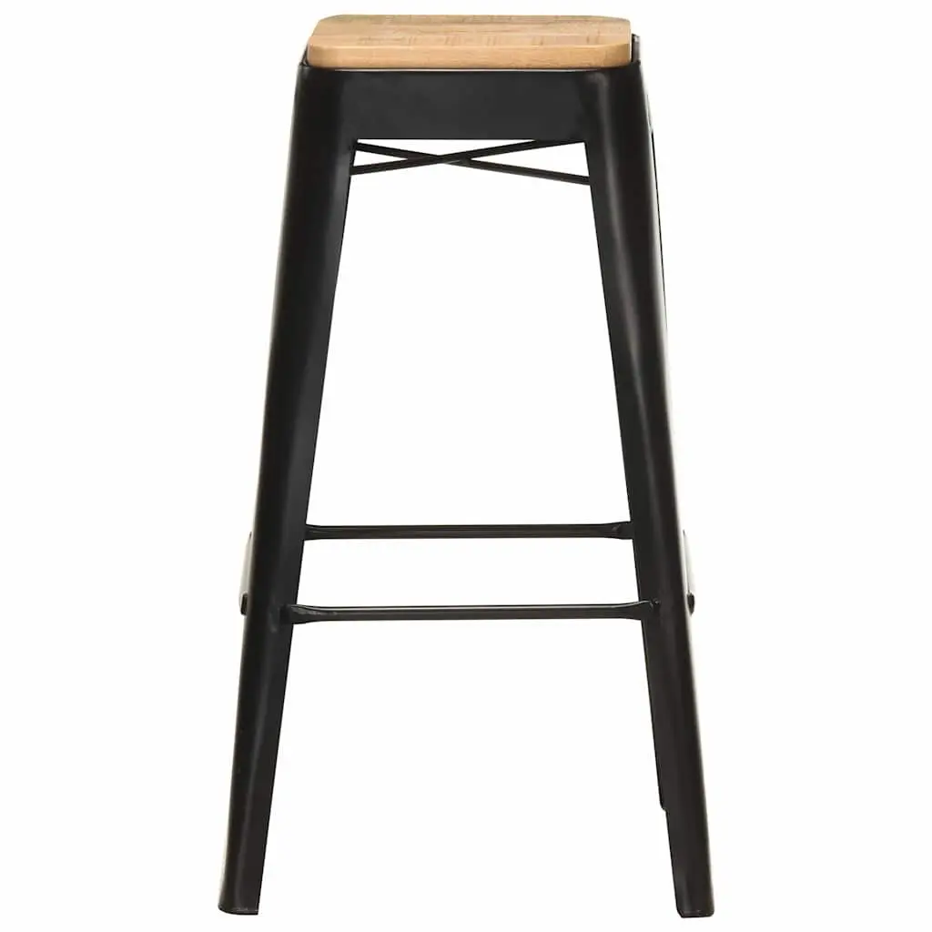 4-Piece Black Bar Stools Set in Solid Mango Wood