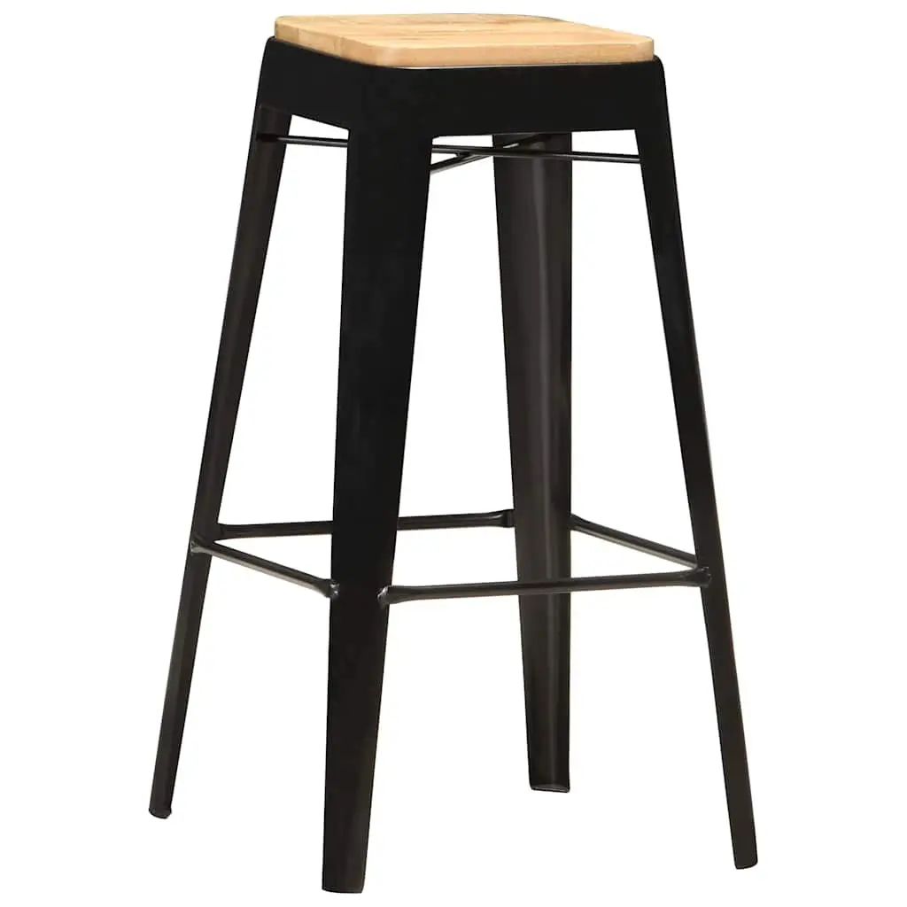 4-Piece Black Bar Stools Set in Solid Mango Wood